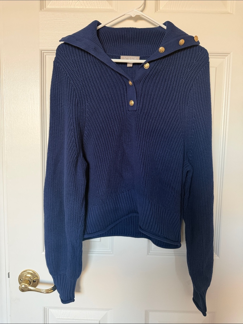 J. Crew Navy Ribbed Button-Front Cotton Turtleneck Sweater - Picture 3 of 8